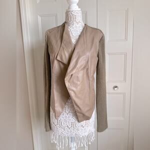 BB Dakota Faux Leather Sweater Drape Front Jacket Size Medium